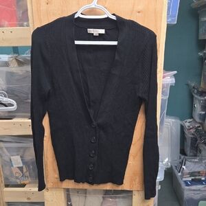 Cleo Size M Black Ribbed Knit Button Down Cardigan Sweater